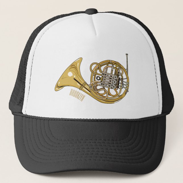 French horn cartoon illustration  trucker hat (Front)