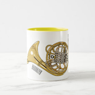 French horn cartoon illustration Two-Tone coffee mug