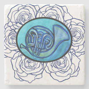 French Horn Flower French Horns Band Class Stone Coaster