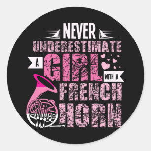 French Horn Girl Classic Round Sticker