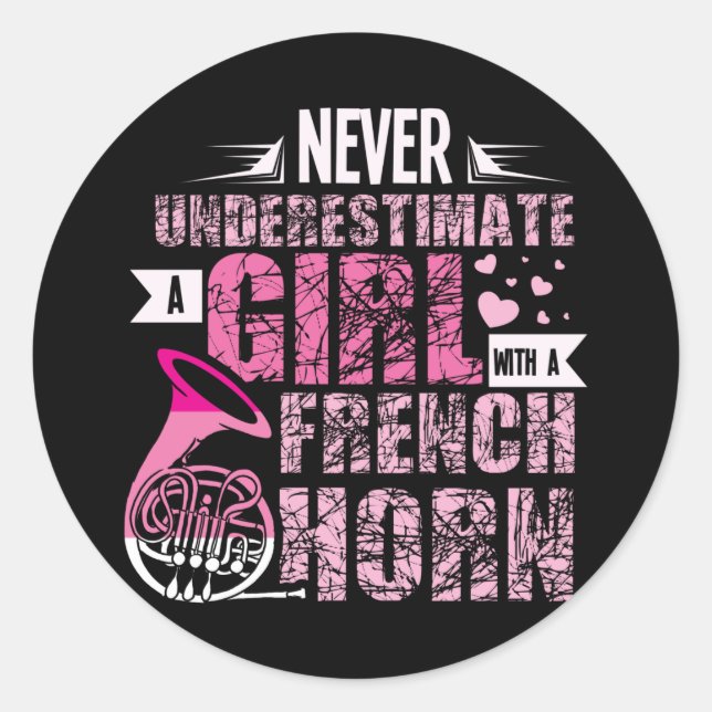 French Horn Girl Classic Round Sticker (Front)