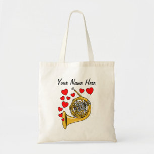 French Horn Hearts Hornist Brass Musician Custom Tote Bag
