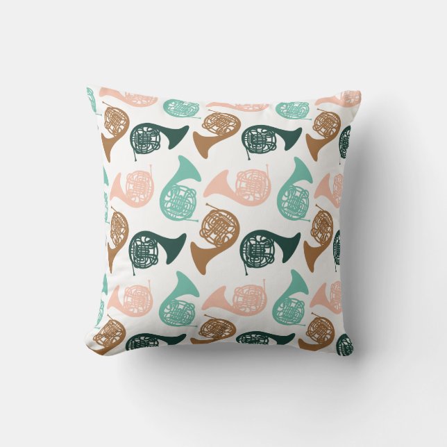 French Horn Instrument Musician Band Orchestra Cushion (Front)