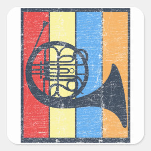 French Horn Instrument Player Retro Orchestra Gift Square Sticker