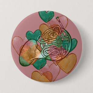 French Horn Love Band Class Art Heart 7.5 Cm Round Badge