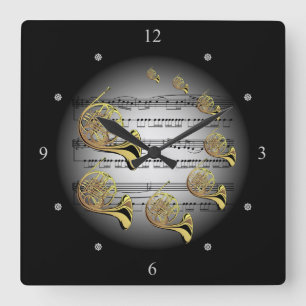 French Horn ~ Music ~ La musique ~ Música ~ Musik Square Wall Clock