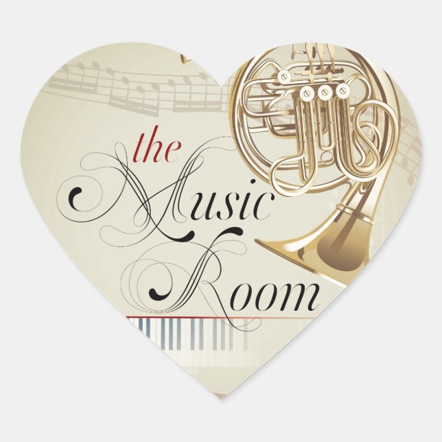 French Horn Music Room Heart Sticker (Front)