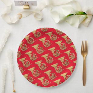 French Horn Musical Instrument Drawing on Red Paper Plate