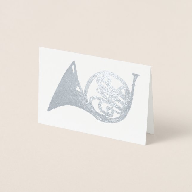 French Horn Musical Instrument in Silver Foil Card (Front)