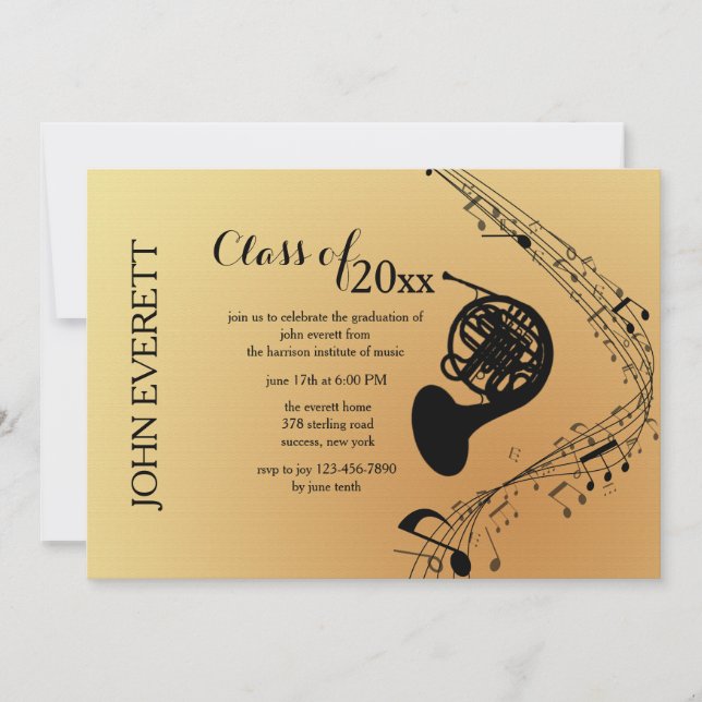 French Horn Musical Instrument Invitation (Front)
