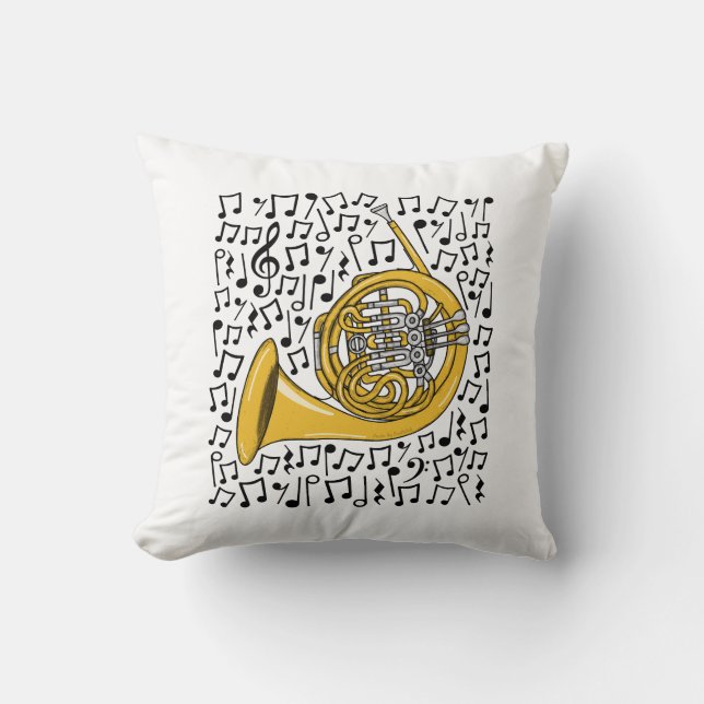 French Horn Musical Notes Brass Music Teacher Cushion (Front)