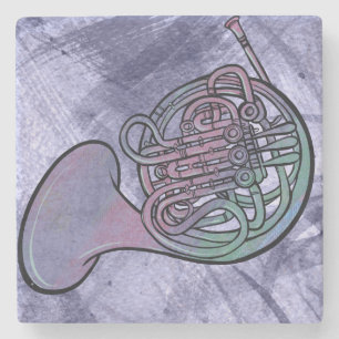 French Horn Painting Artwork Band Class Stone Coaster