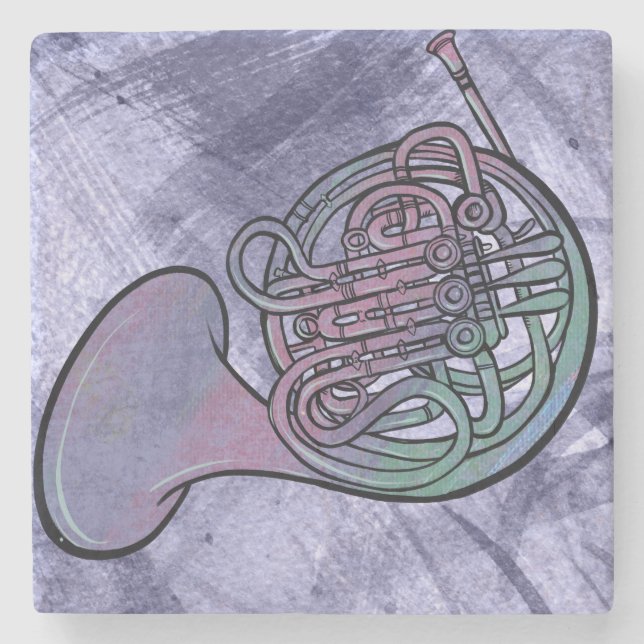 French Horn Painting Artwork Band Class            Stone Coaster (Front)