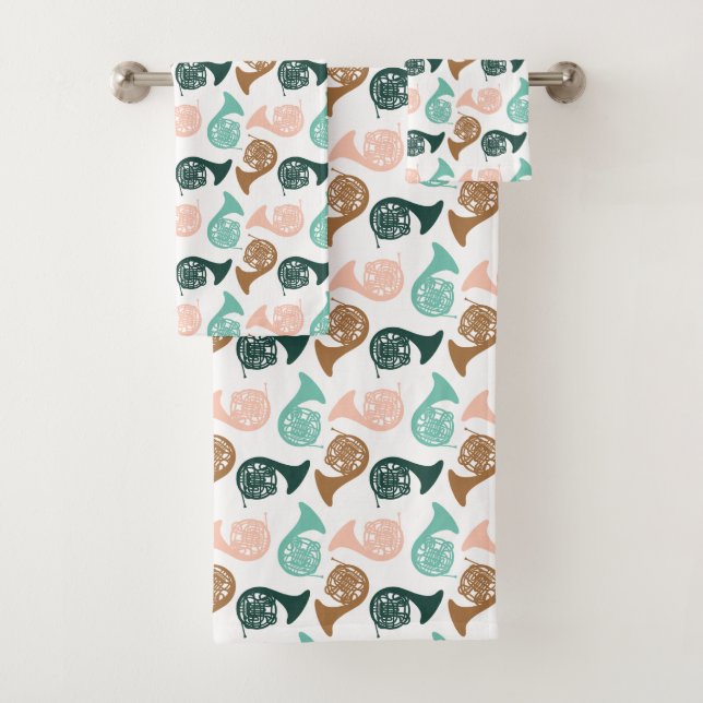 French Horn Player Music Gift Musical Instrument Bath Towel Set (Insitu)