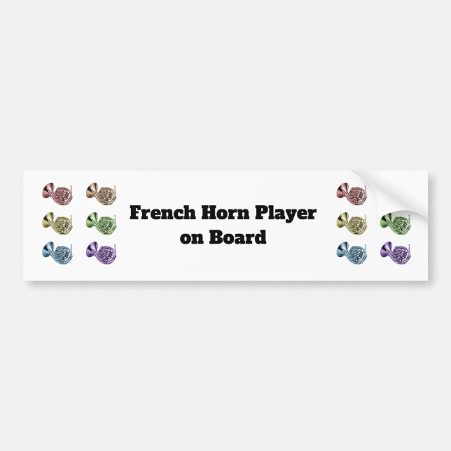 French Horn Player on Board Rainbow Personalise Bumper Sticker (Front)