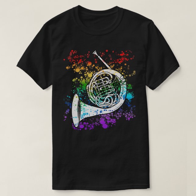 French Horn Rainbow Colours Hornist Brass Musician T-Shirt (Design Front)