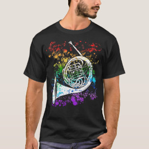 French Horn Rainbow Colours Hornist Brass Musician T-Shirt