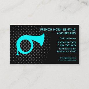 French horn rentals and repairs business cards