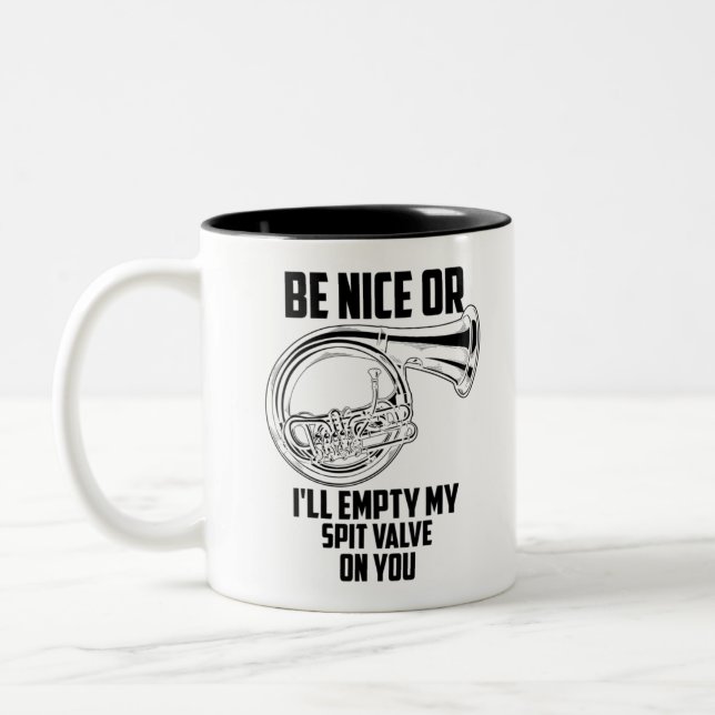 French Horn Spit Valve Cute Trumpet Musician Funny Two-Tone Coffee Mug (Left)