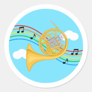 French Horn Sticker Sky Rainbow Music Kids