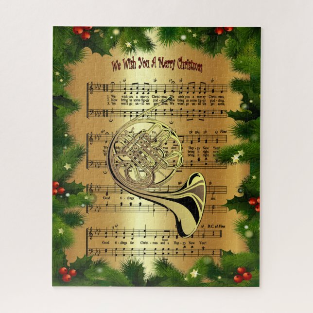 French Horn ~ “We Wish You A Merry Christmas” ~  Jigsaw Puzzle (Vertical)