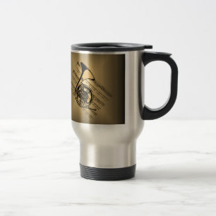 French Horn With Sheet Music Background Travel Mug