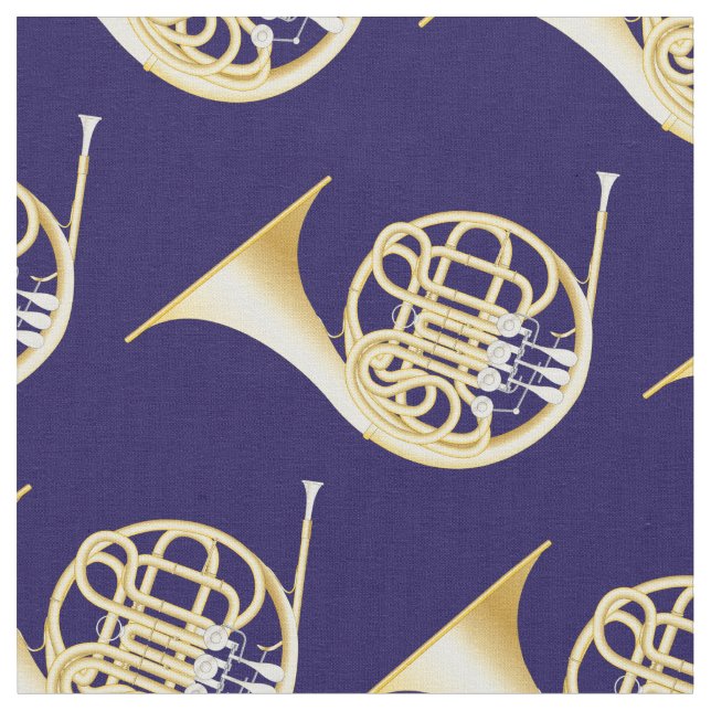 French Horns Music Musician Room Decor Blue Fabric (Close Up)