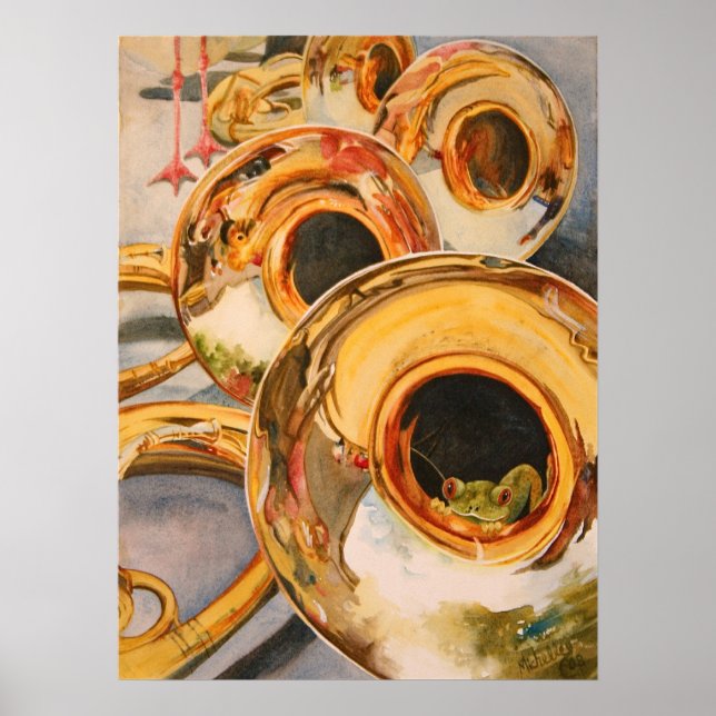 French Horns Musician Funny Frog Escape Artist Poster (Front)