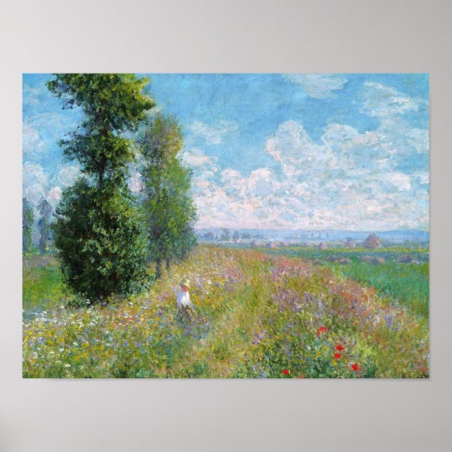 French Impressionist Meadow with Poplars Monet Poster (Front)