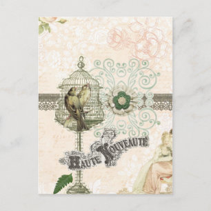 French Inspired Shabby Chic Bird Cage Postcard