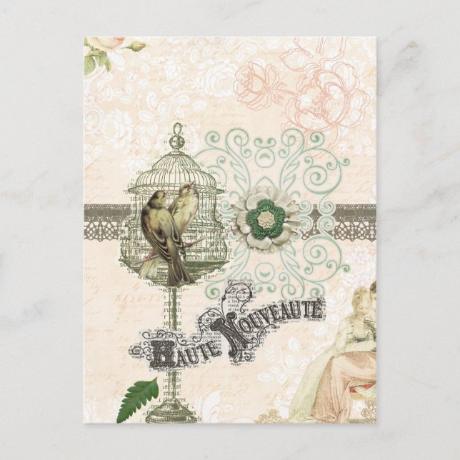 French Inspired Shabby Chic Bird Cage Postcard (Front)