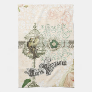 French Inspired Shabby Chic Bird Cage Tea Towel