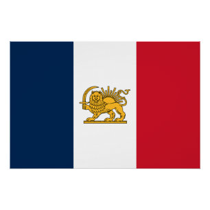 French Iranian Lion and Sun Heritage Flag Poster