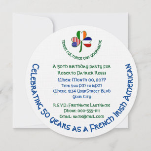 French Irish American Flag Shamrock Birthday Invitation