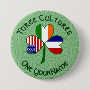 French Irish American Flags Shamrock Your Name 7.5 Cm Round Badge