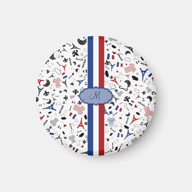 French items with flag of France and monogram Magnet (Front)