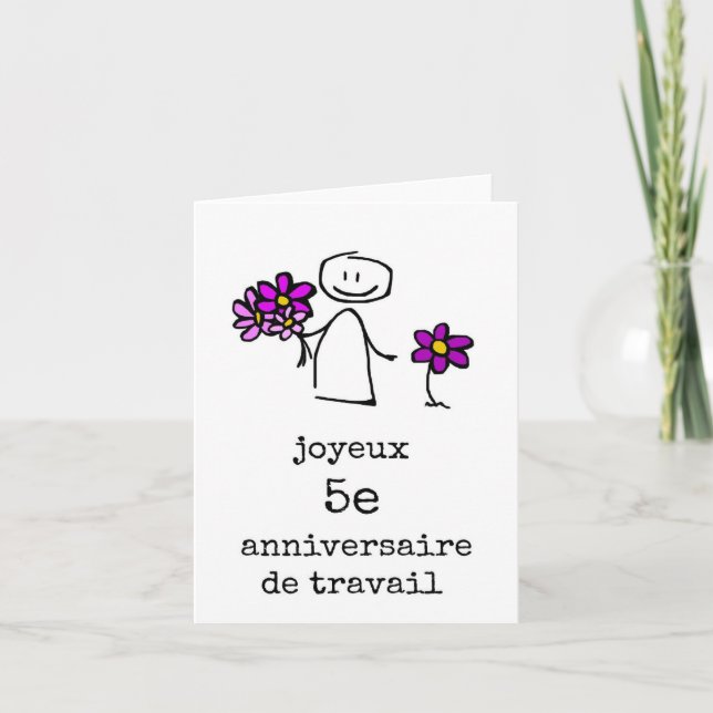 FRENCH, Joyeux Anniversaire 5e de Travail Carte Thank You Card (Front)