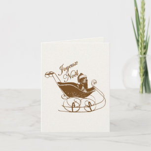French Joyeux Noel Basset Hound Dog Sleigh X'mas Holiday Card