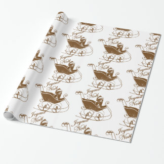 French Joyeux Noel Basset Hound Dog Sleigh X'mas Wrapping Paper
