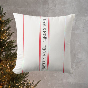 French Joyeux Noël Red Stripe Christmas Cushion