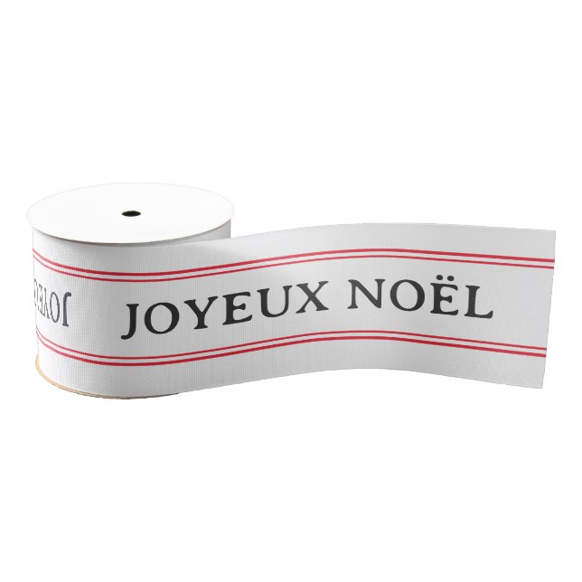 French Joyeux Noël Red Stripe Christmas Grosgrain Ribbon (Spool)