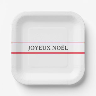 French Joyeux Noël Red Stripe Christmas Paper Plate