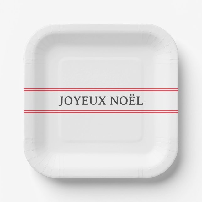 French Joyeux Noël Red Stripe Christmas Paper Plate (Front)