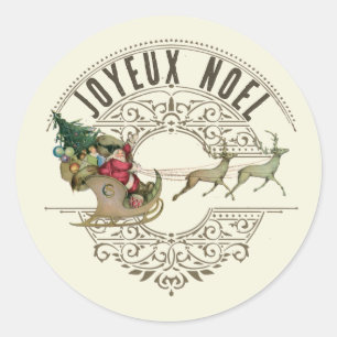 French Joyeux Noel Santa Reindeer Merry Christmas Classic Round Sticker