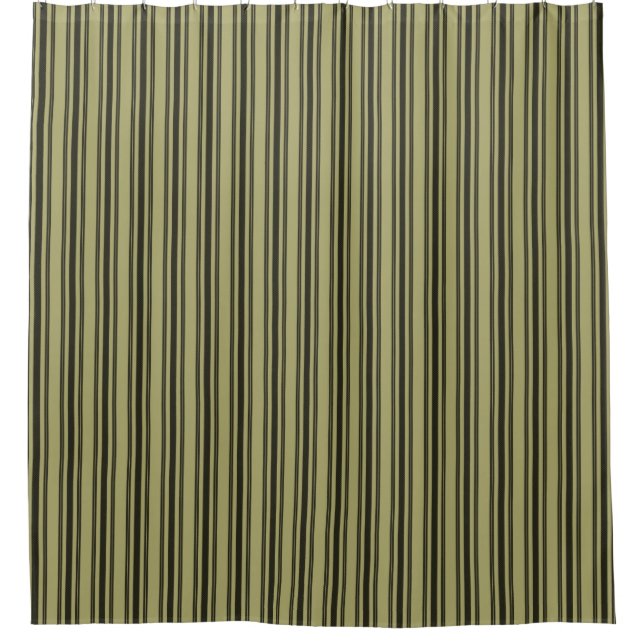 French Khaki Mattress Ticking Black Double Stripe Shower Curtain (Front)