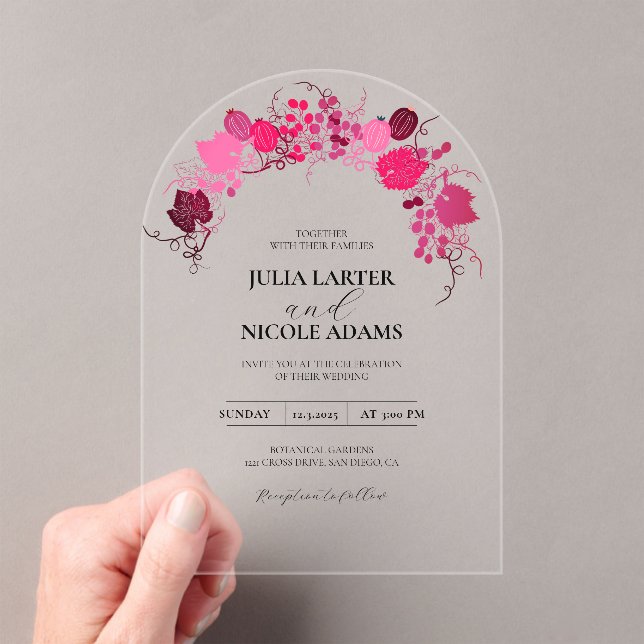 French Kissed Sweet Berry Grapes Flowers Wedding Acrylic Invitations (Insitu (Handheld))