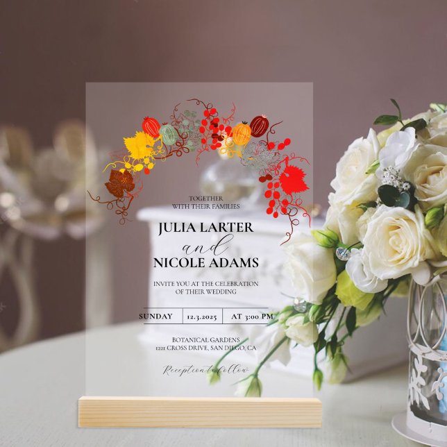 French Kissed Sweet Berry Grapes Flowers Wedding Acrylic Invitations (Creator Uploaded)