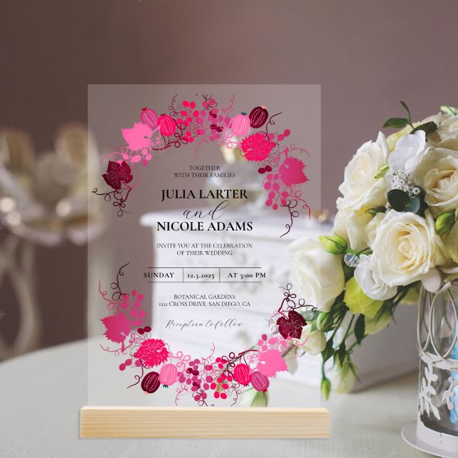 French Kissed Sweet Berry Grapes Flowers Wedding Acrylic Invitations (Creator Uploaded)