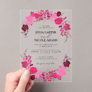 French Kissed Sweet Berry Grapes Flowers Wedding Acrylic Invitations