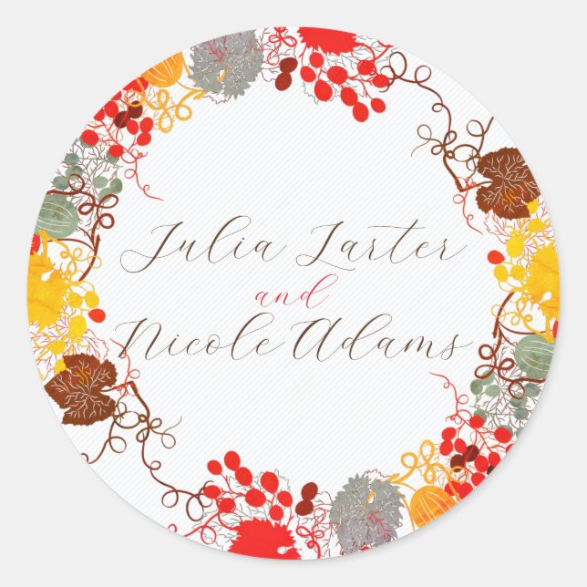 French Kissed Sweet Berry Grapes Flowers Wedding Classic Round Sticker (Front)